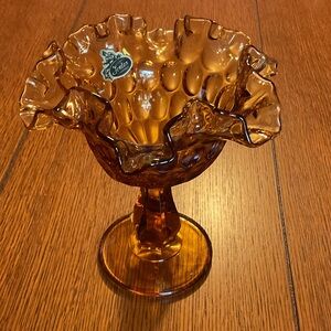 Fenton Amber Ruffled Glass Compote